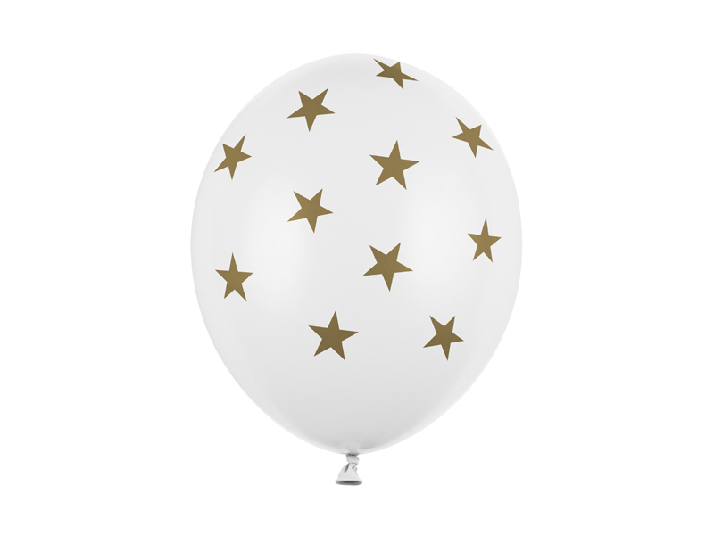 Ballonger vita med guldstjärnor | 30 cm | 6-pack