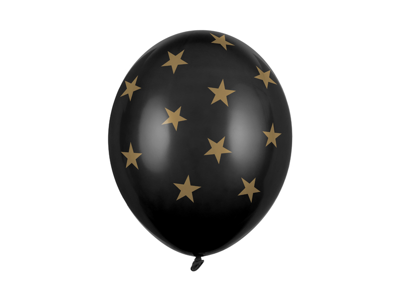 Ballonger svarta med guldstjärnor | 30 cm | 6-pack