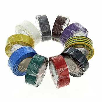 PVC Eltejp 10pack ,Vit, Röd, Gul / Grön, Grå, Brun, Grön, Blå, Gul, Svart