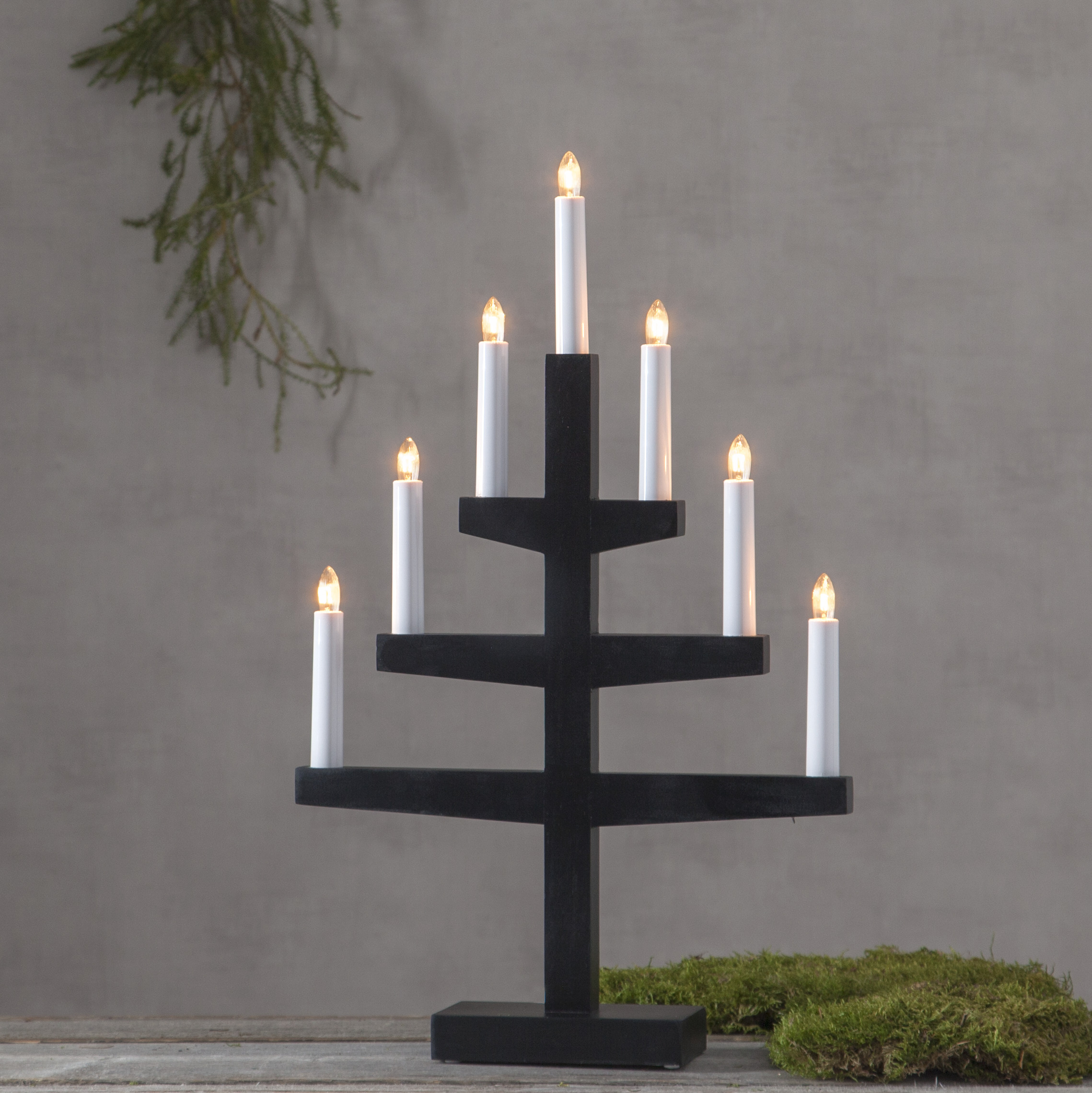 Adventsljusstake trapp med 7 lampor svart 54 cm