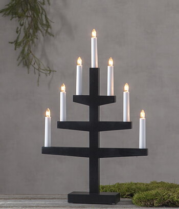 Adventsljusstake trapp med 7 lampor svart 54 cm