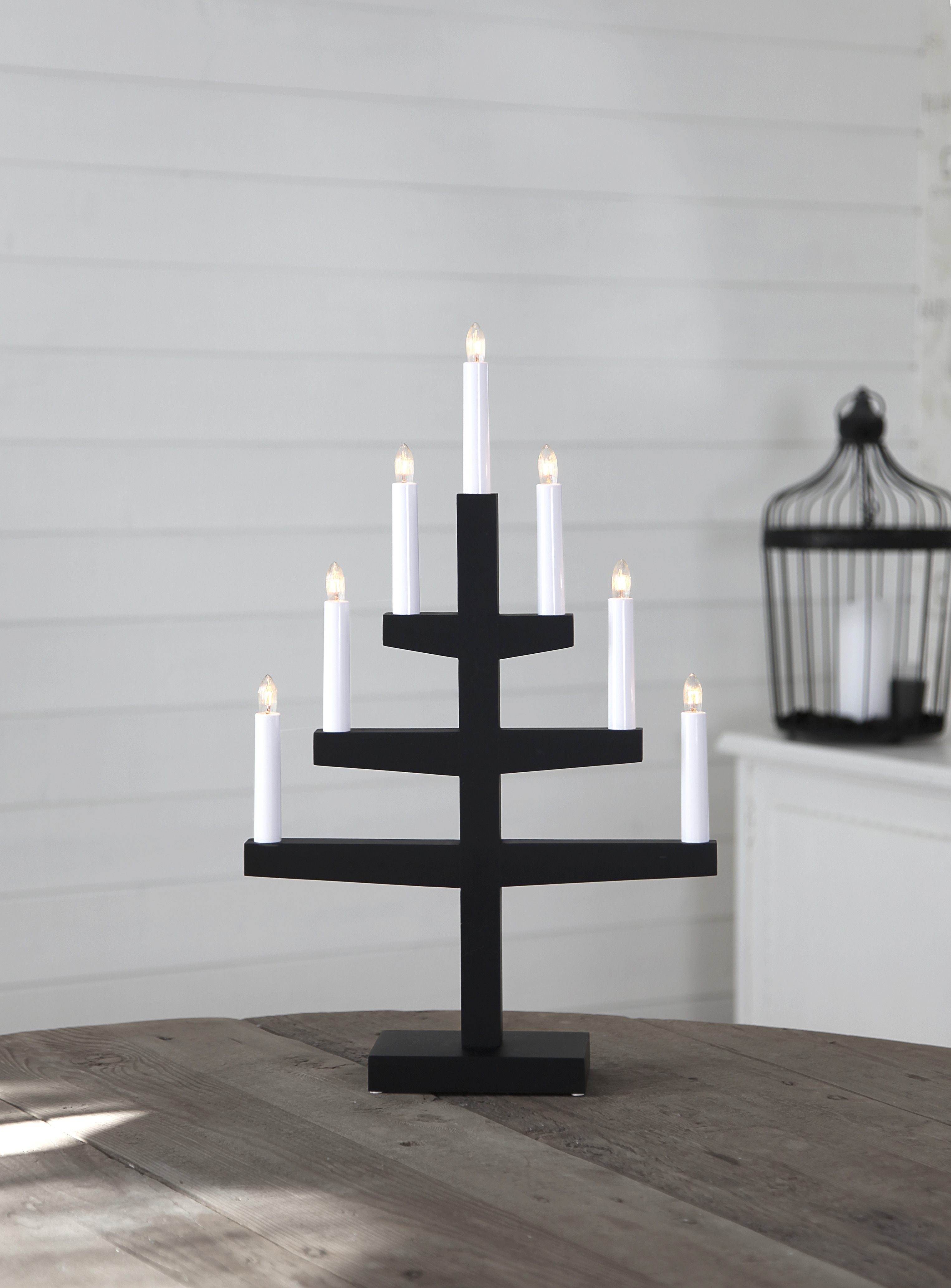 Adventsljusstake trapp med 7 lampor svart 54 cm