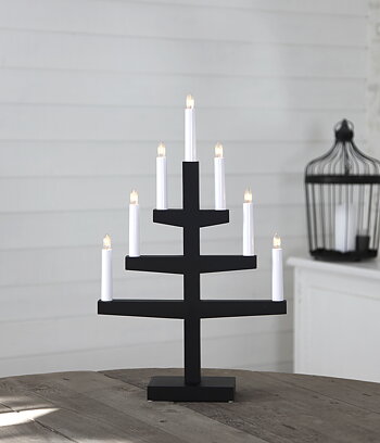 Adventsljusstake trapp med 7 lampor svart 54 cm