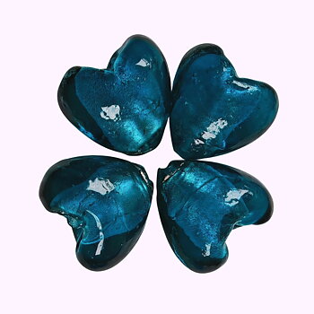 Glaspärlor hjärta teal silverfolie 22 mm 4 st