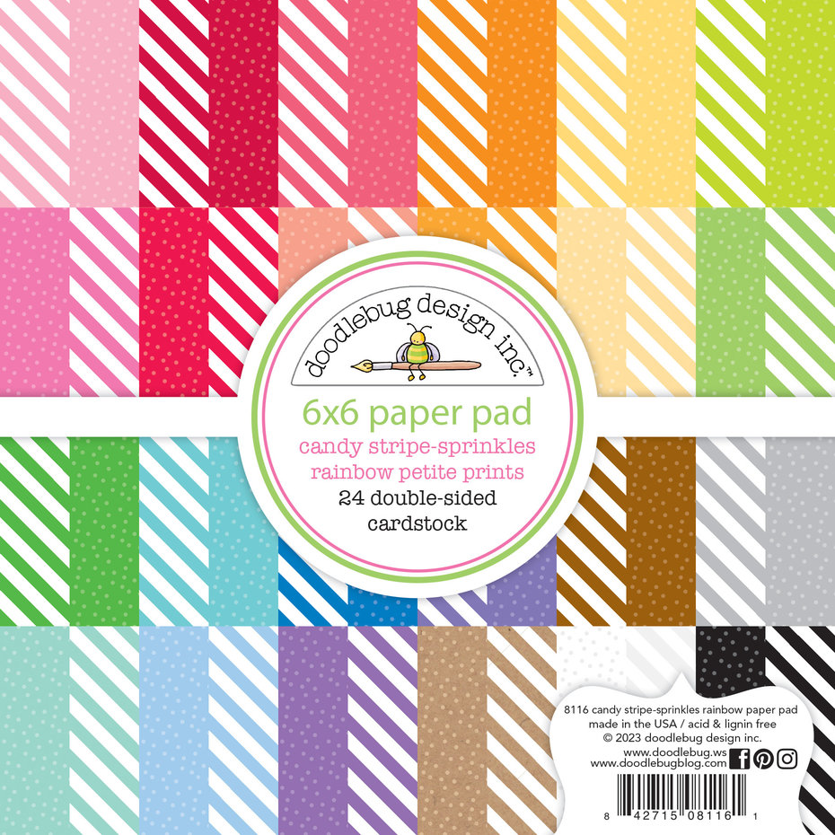 Doodlebug Design -Candy Stripe-sprinkles Rainbow 6x6 Inch Petite Prints Pack 