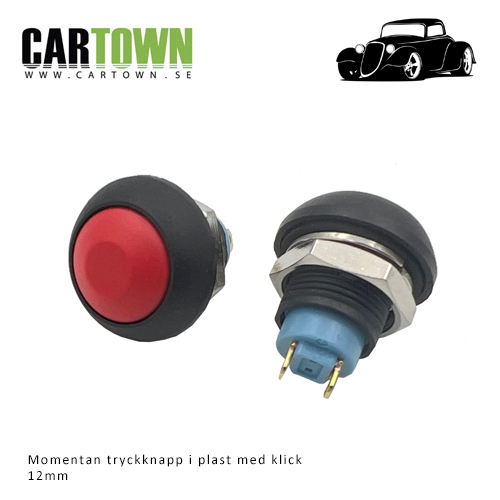 Tryckknapp återfjädrande Röd OFF-(ON) klick 12mm