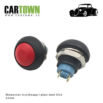 Tryckknapp återfjädrande Röd OFF-(ON) klick 12mm