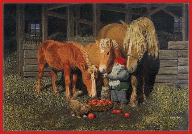 Bonad "Tomte med hästar", 50 x 35 cm, Jan Bergerlind