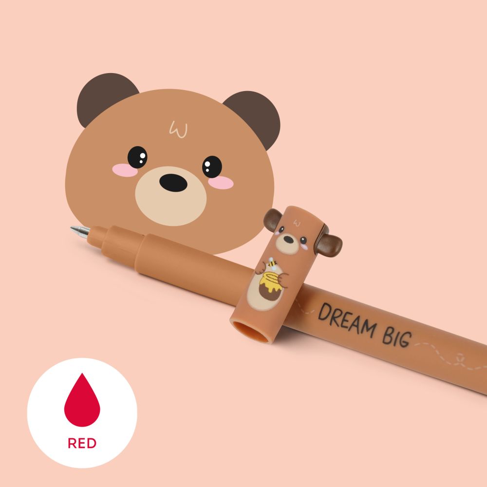 Erasable gel pen, Bear, rød, gelpen med blæk der kan viskes ud - 4