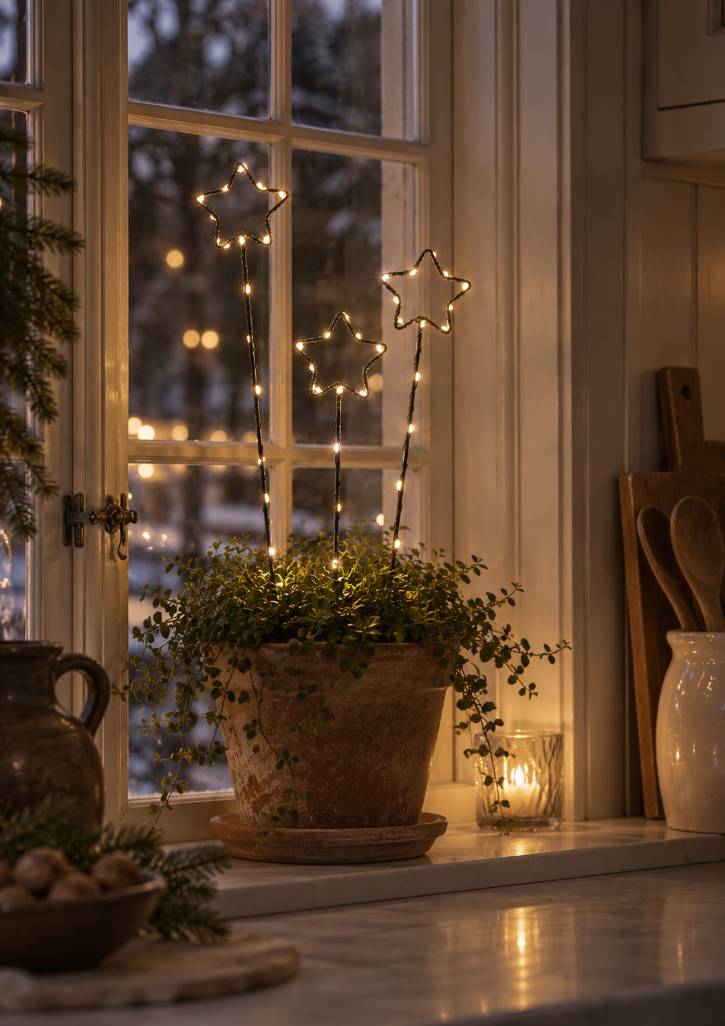 Outdoor decoration with 3 stars - Battery-powered with timer - 2
