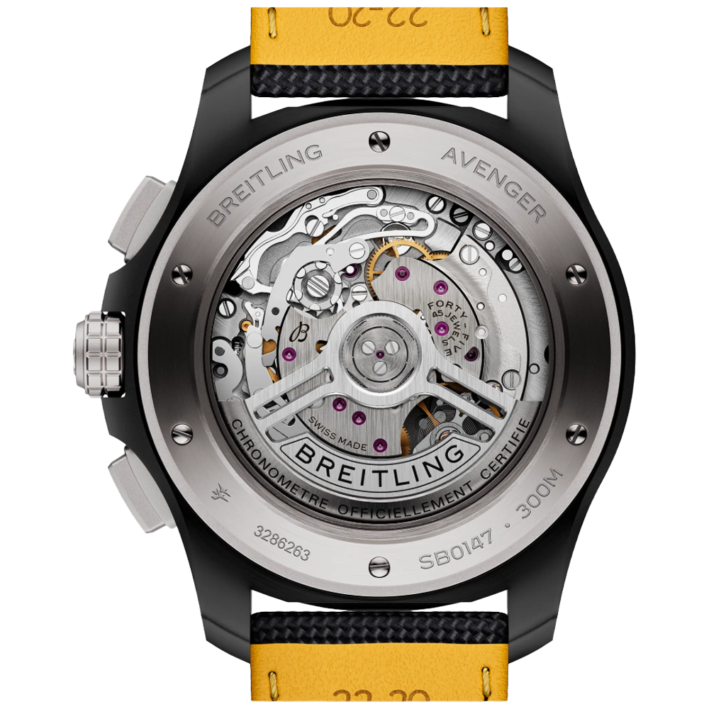 Breitling SB0147101I1X2 Avenger B01 Chronograph 44 Night Mission gul och svart baksida