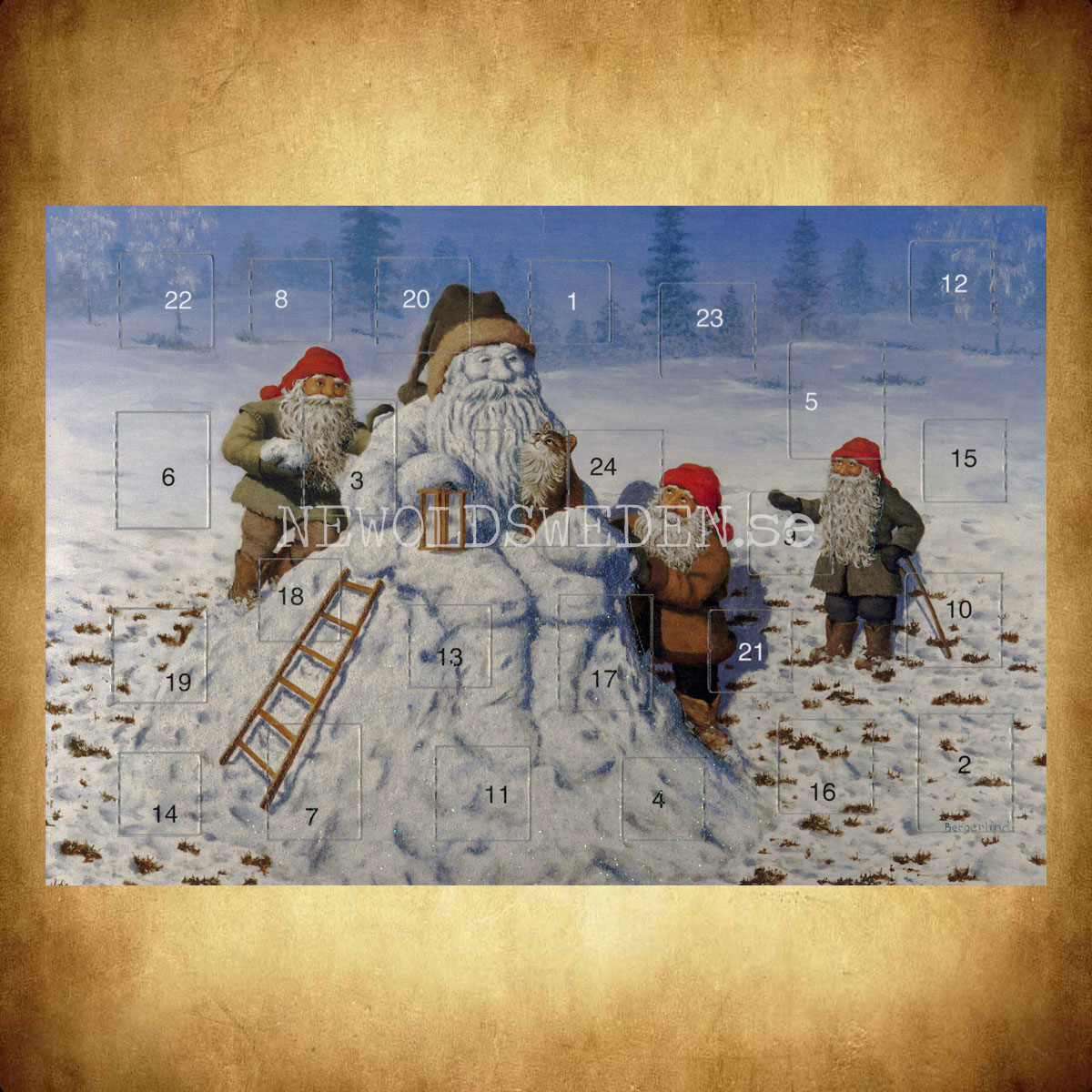 Adventskalenderkort dubbelt med kuvert 11.5 x 17 Jan Bergerlind - 1890 - 2
