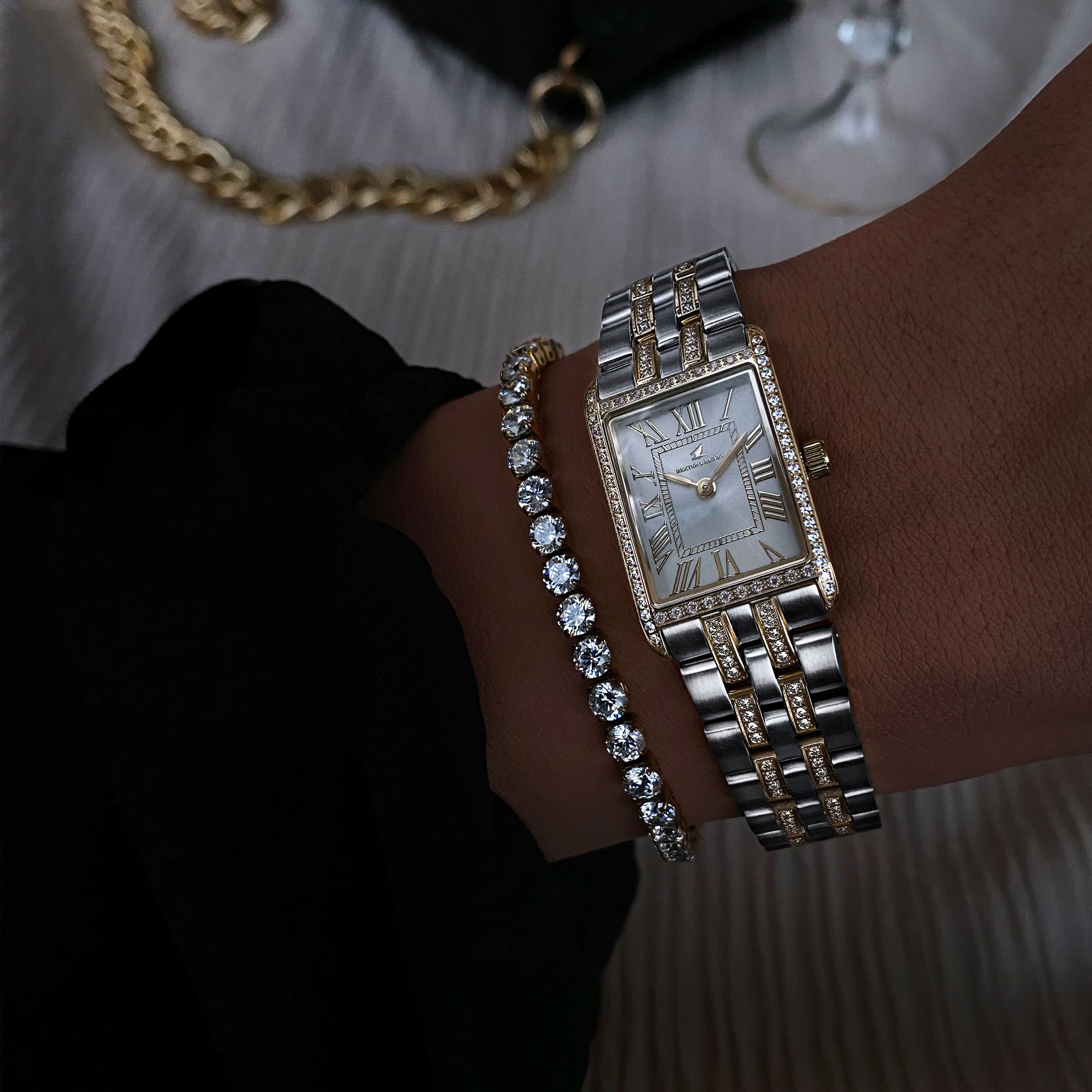 Gold chain online silver watch