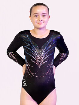  MERCURY-BLACK Turn og gymnastikkdrakt i sublimert stoff og mesh med diamanter