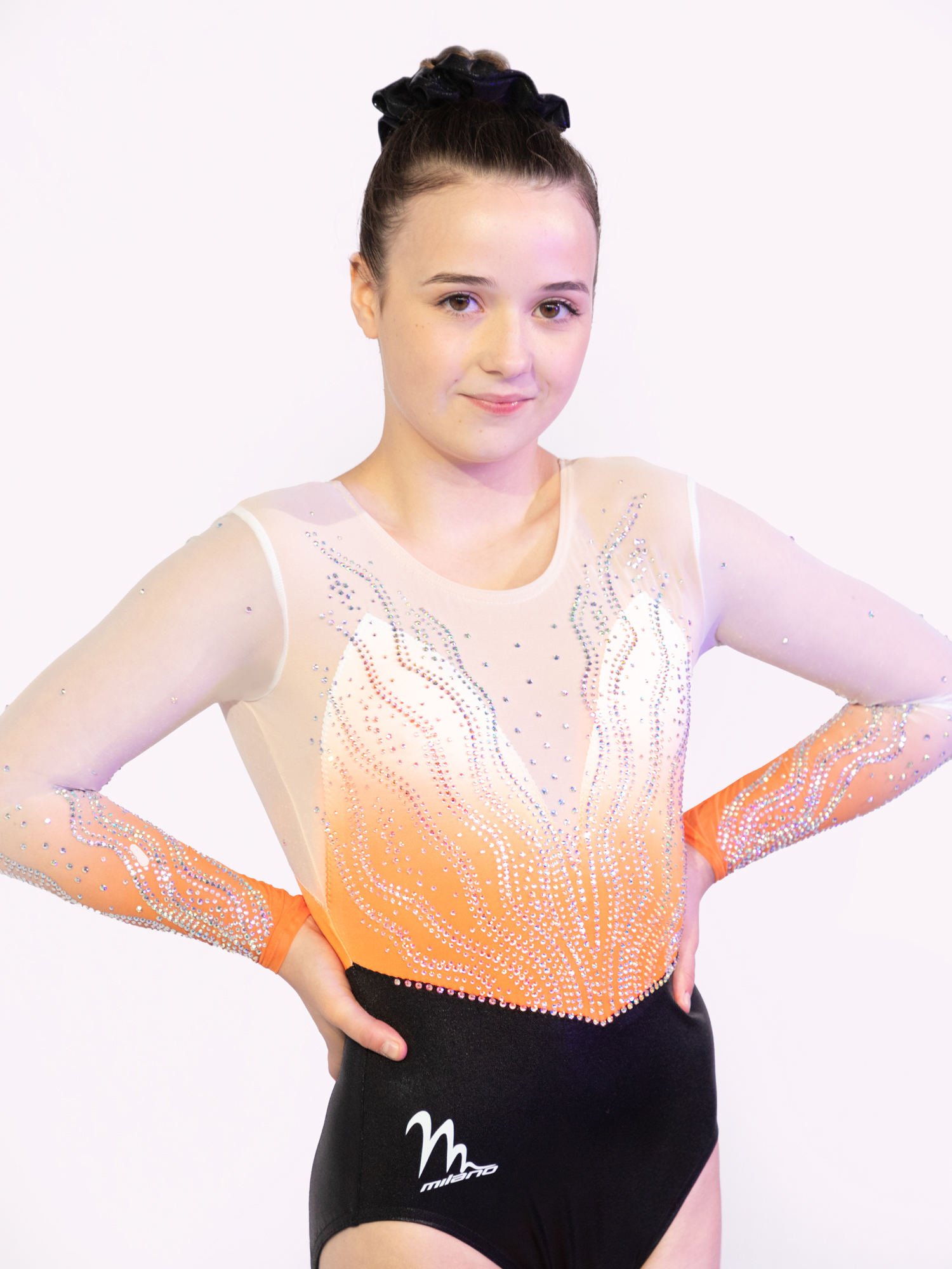 CERULEAN ORANGE Gymnastikdräkt i sublimerat tyg & mesh med diamanter