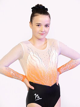 CERULEAN ORANGE Gymnastikdräkt i sublimerat tyg & mesh med diamanter
