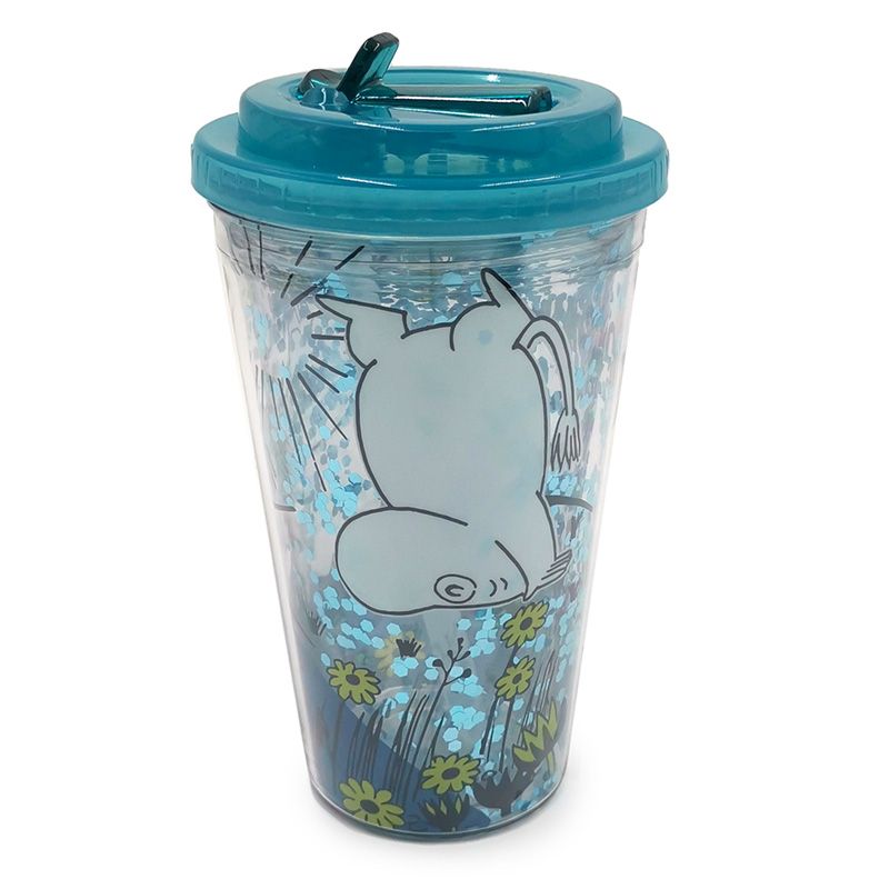 Mumin Glas med lock & sugrör