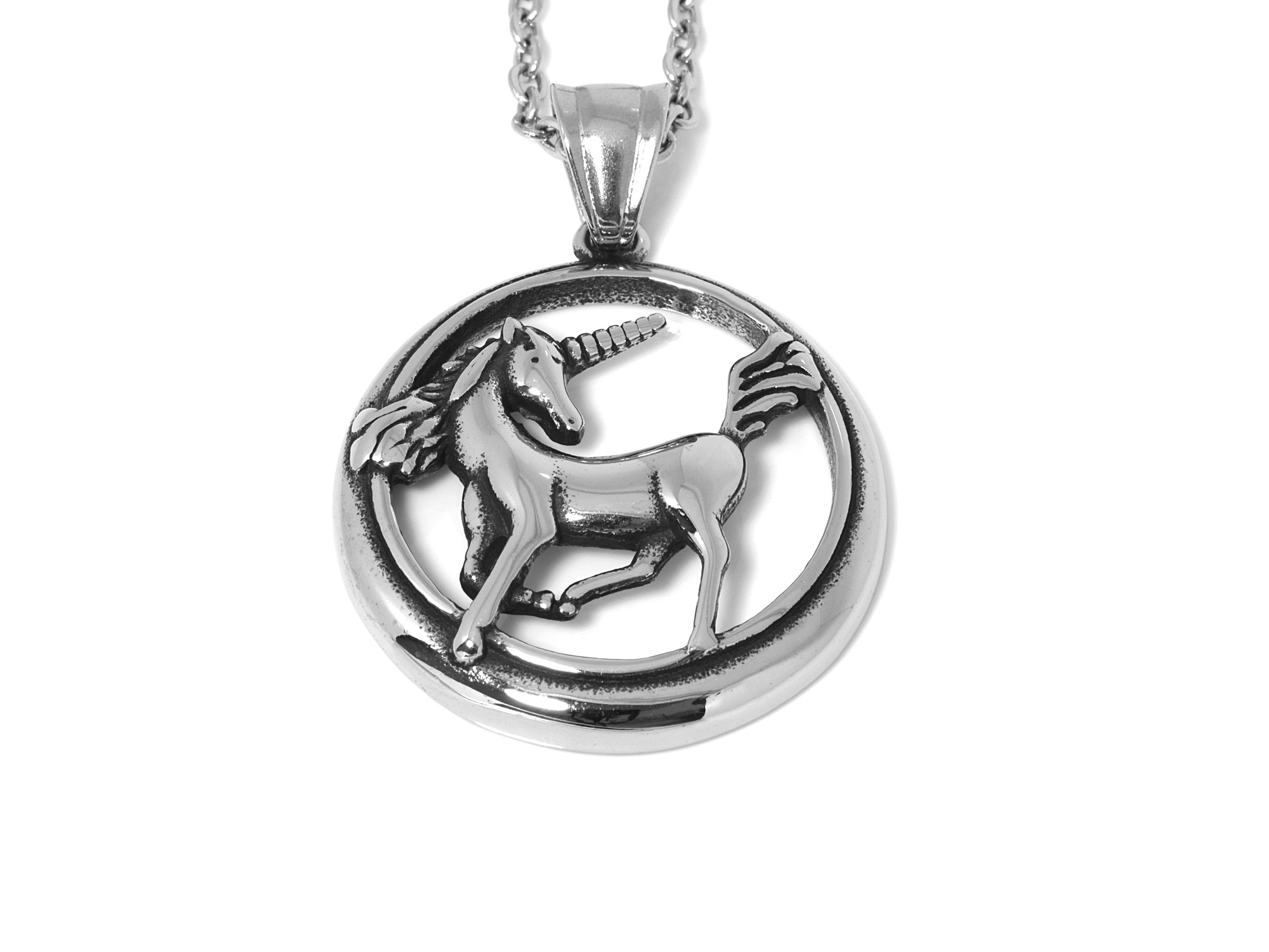 Enhörning Halsband i Rostfritt Stål, Sagohäst Hänge, Häst Accessoar, Fantasy Smycke - 2