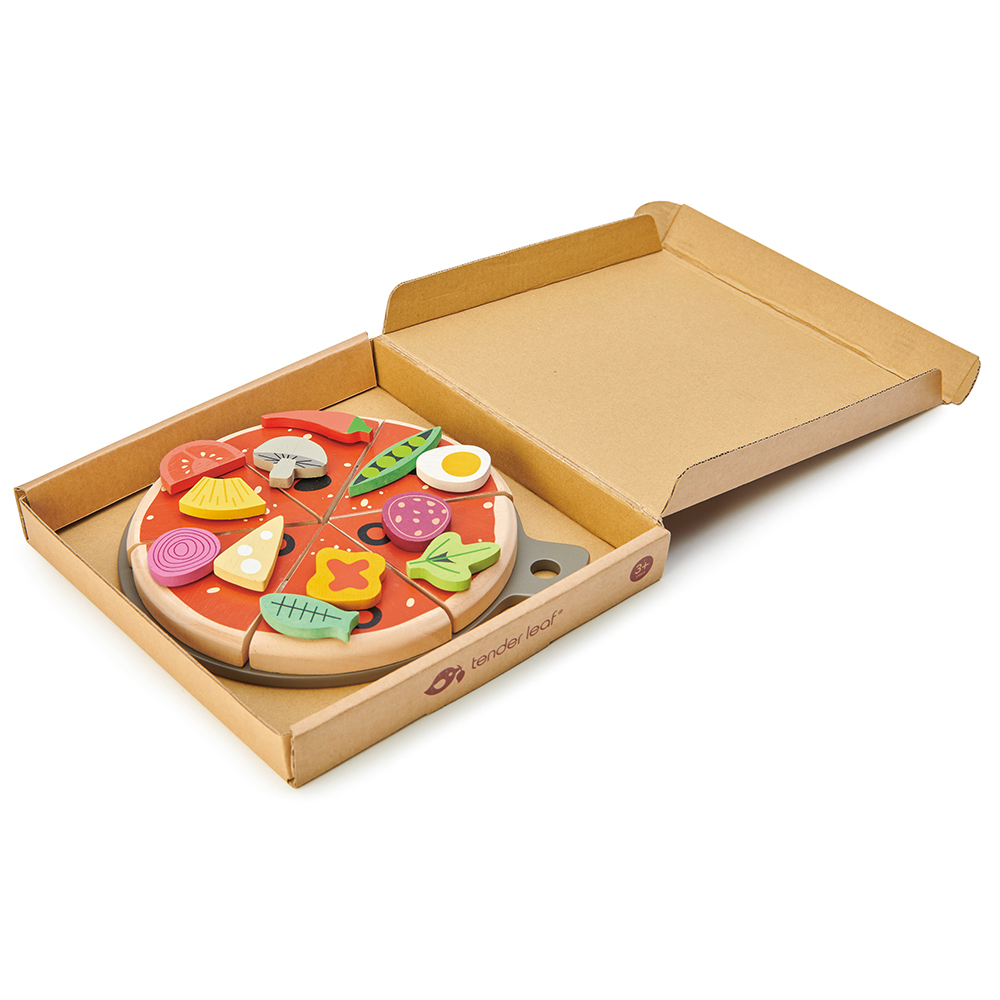 Legetøjspizza i æske