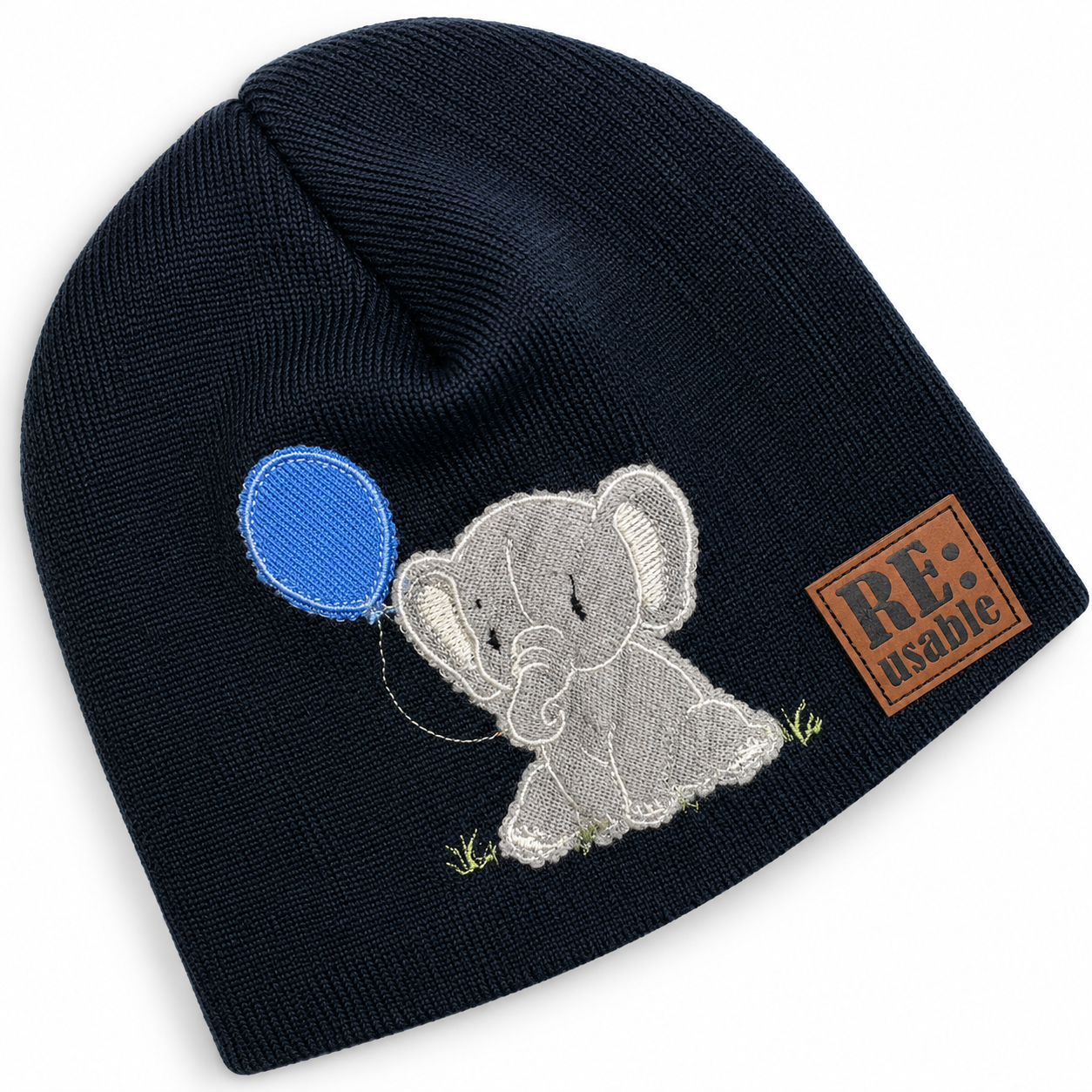 Ullmössa baby Reuse i 100 % merinoull – svart med elefant | Storlek 1