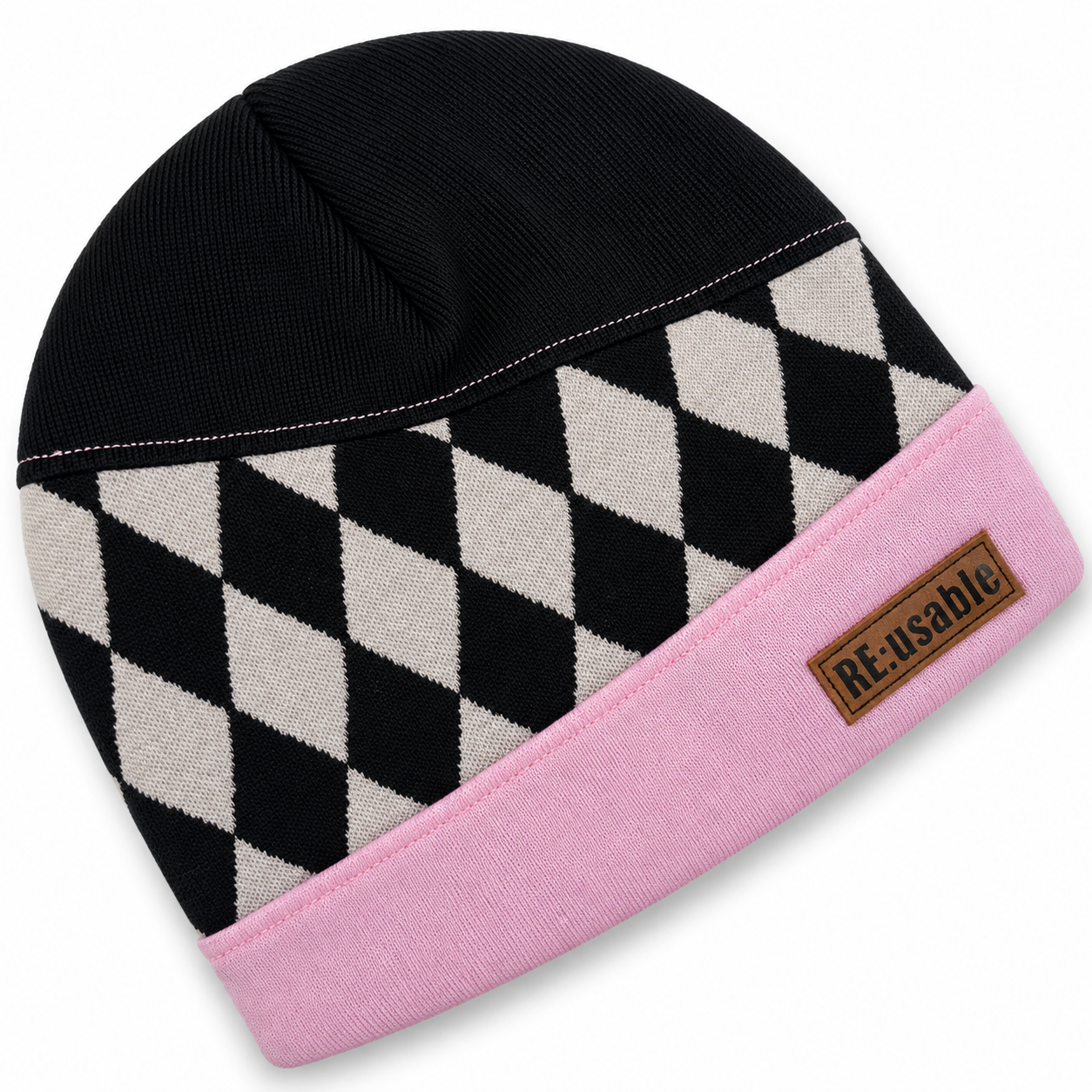 Ullmössa barn Reuse i 100 % merinoull – Patchwork rosa/svart | Storlek 3