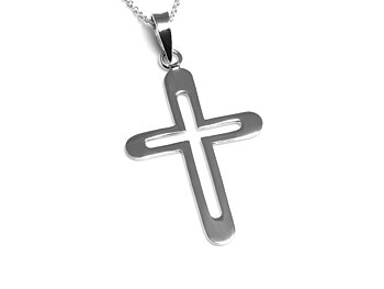 Ihåligt Kors Halsband i Äkta 925 Silver, Religion Hänge, Konfirmation och Dop Smycke