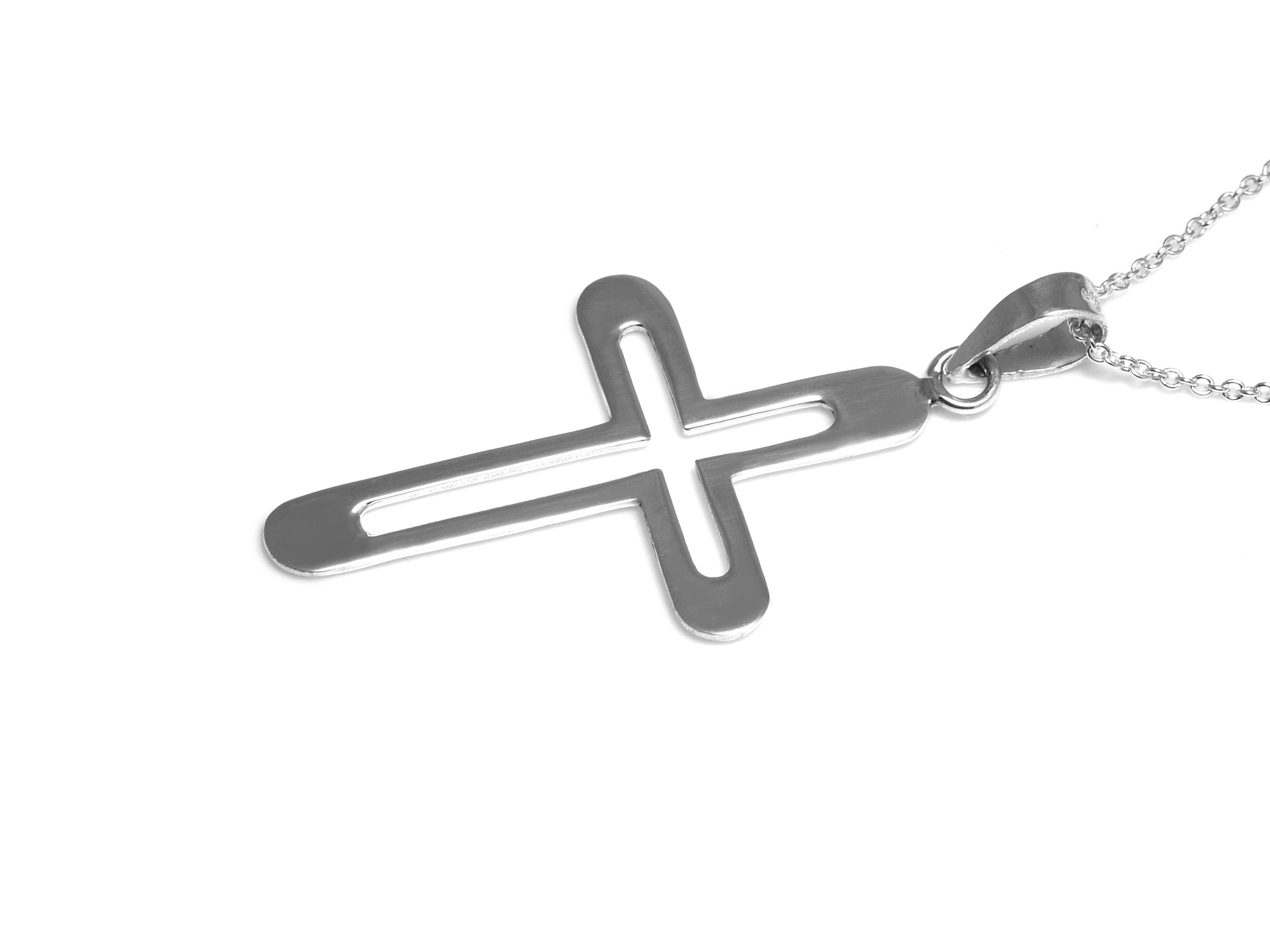 Ihåligt Kors Halsband i Äkta 925 Silver, Religion Hänge, Konfirmation och Dop Smycke - 2