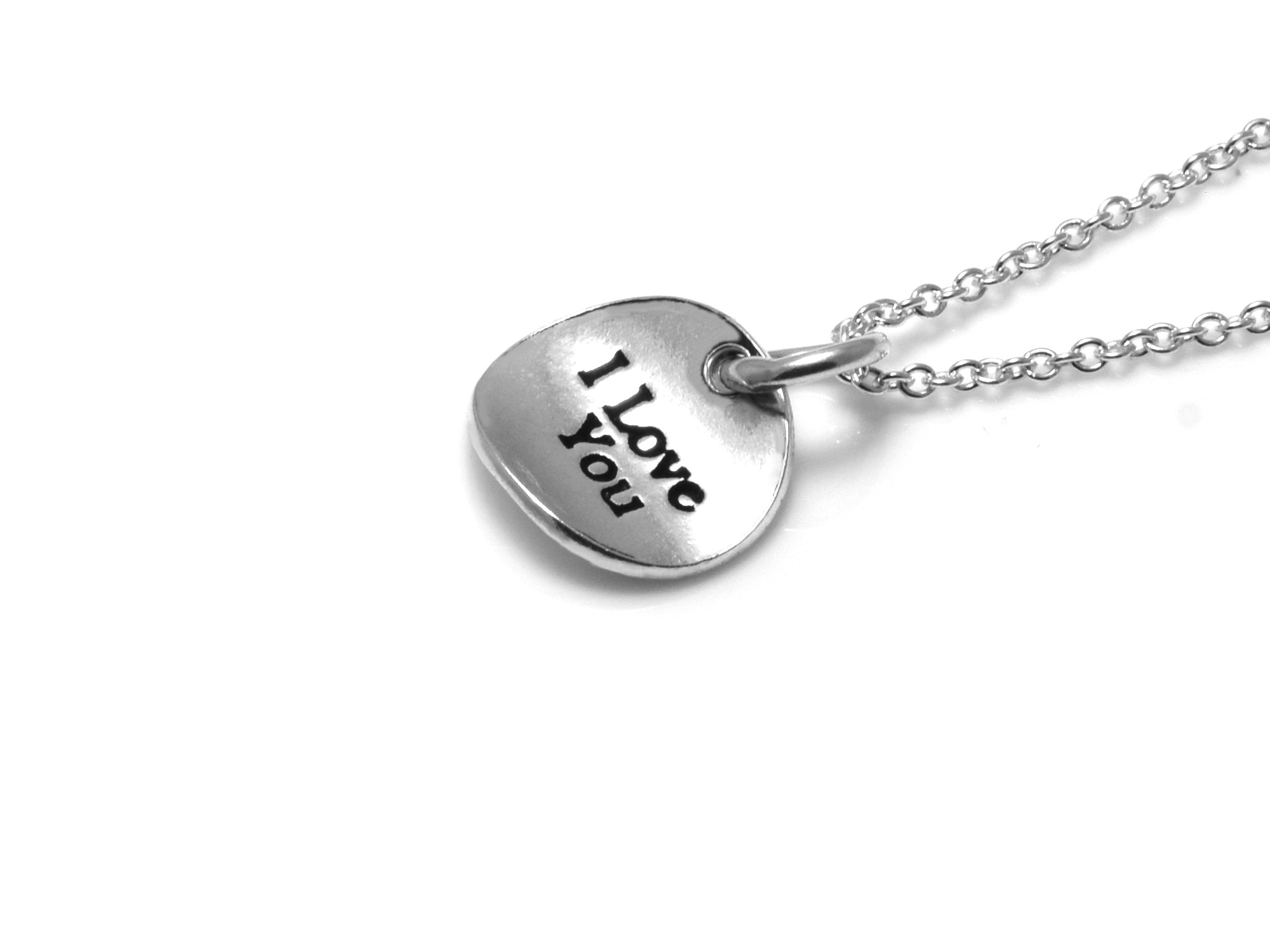 Platta med I Love You Text Halsband i Äkta 925 Silver, Kärlekssymbol Smycke - 2