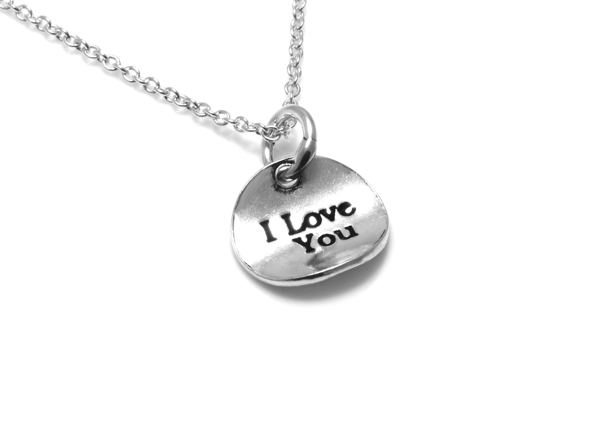 Platta med I Love You Text Halsband i Äkta 925 Silver, Kärlekssymbol Smycke