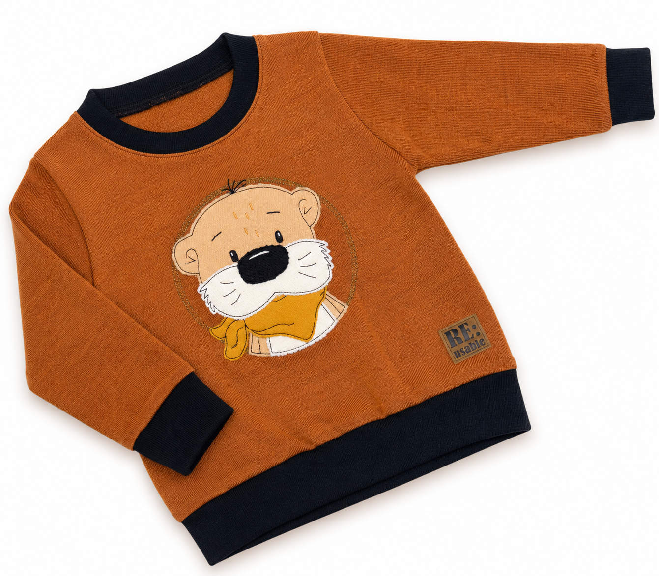 Ulltröja Reuse i 100 % ull – orangebrun med utter | 86/92