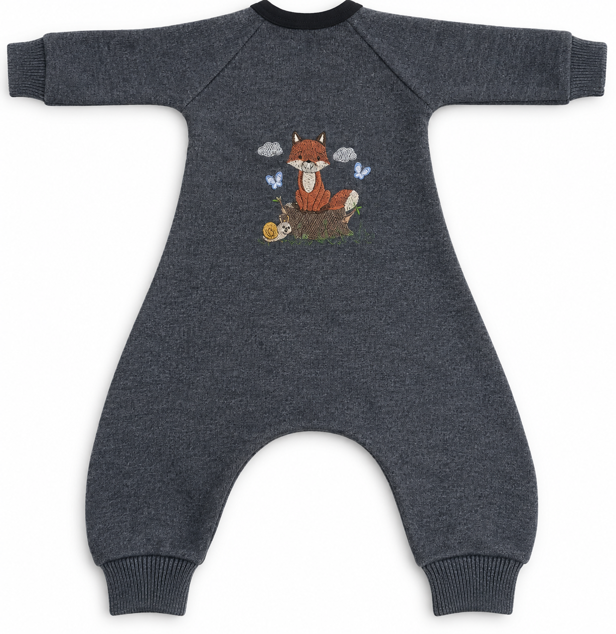 Ulldress baby Reuse i återbrukad ull – Grå med räv | 50/56