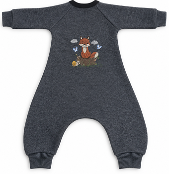 Ulldress baby Reuse i återbrukad ull – Grå med räv | 50/56