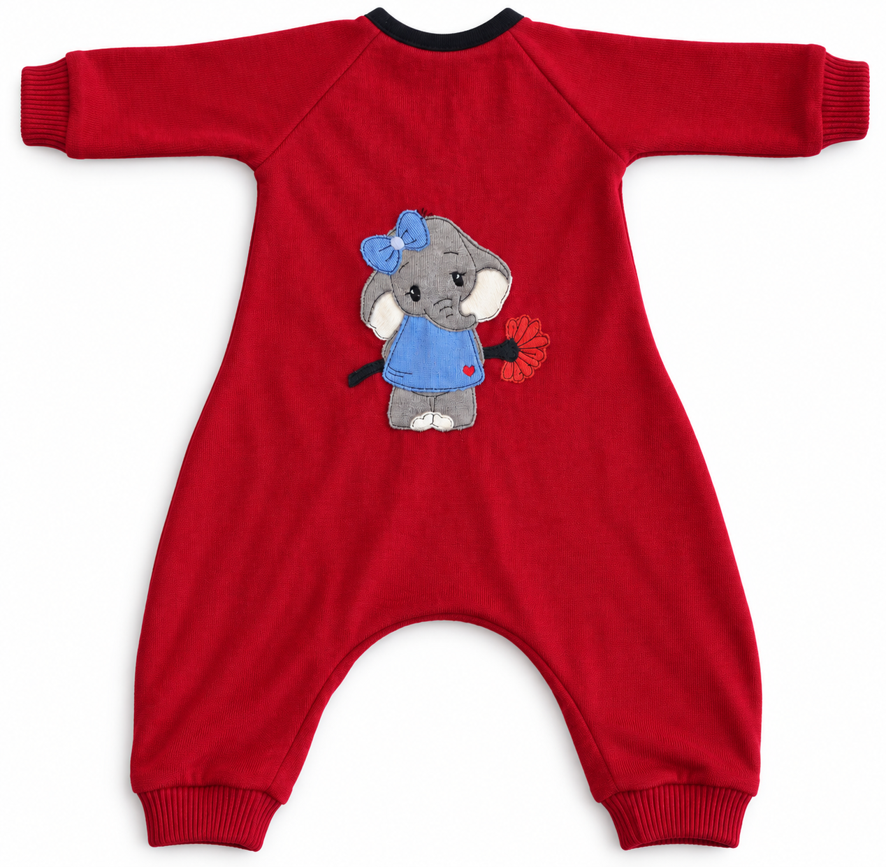 Ulldress barn Reuse i återbrukad ull – Röd med elefant | 62/68