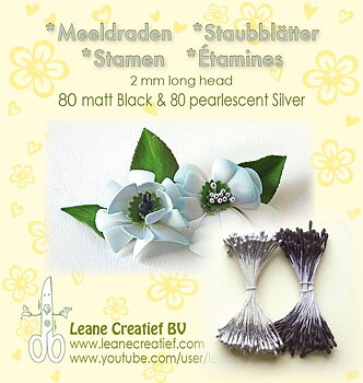 Leane Stamen 2 mm 80 Matt (svart)+ 80 Pearl(silver) -Silver o Svart  