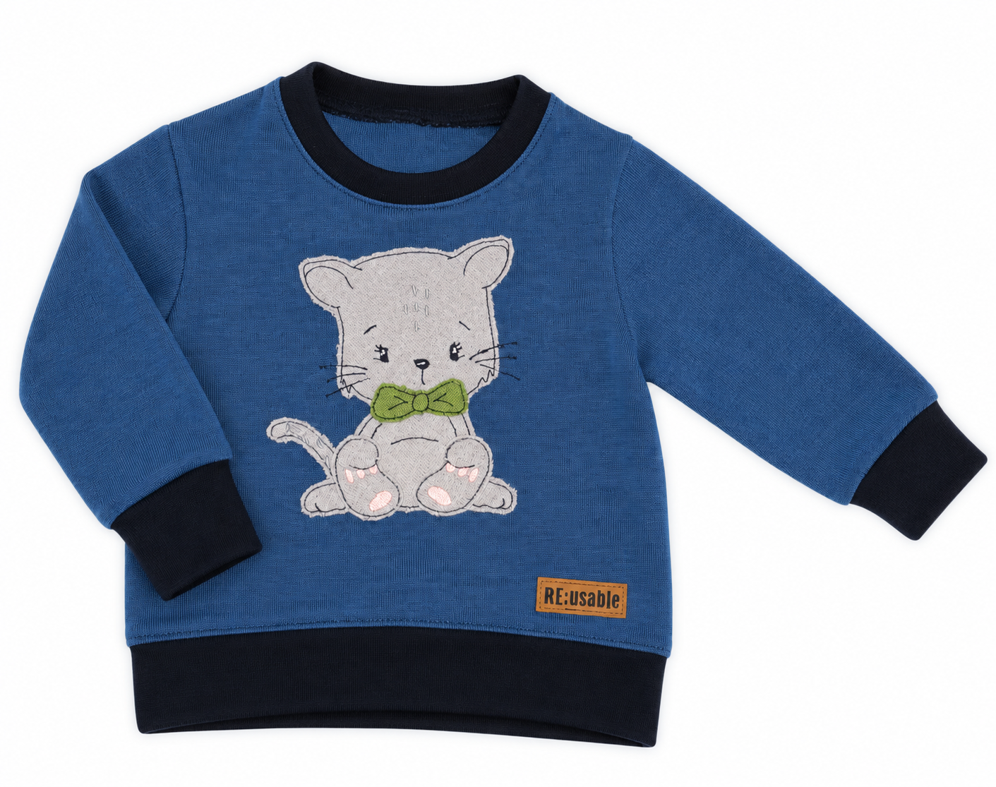 Ullset Reuse – blått med katt | 74/80 - 3