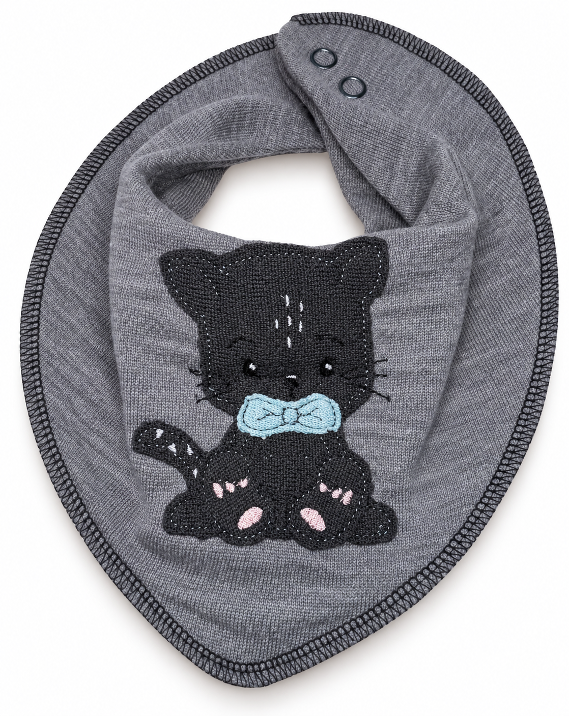Dregelscarf i ull Reuse – grå med katt | One size