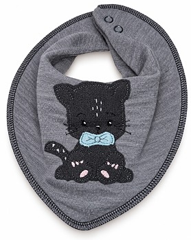 Dregelscarf i ull Reuse – grå med katt | One size