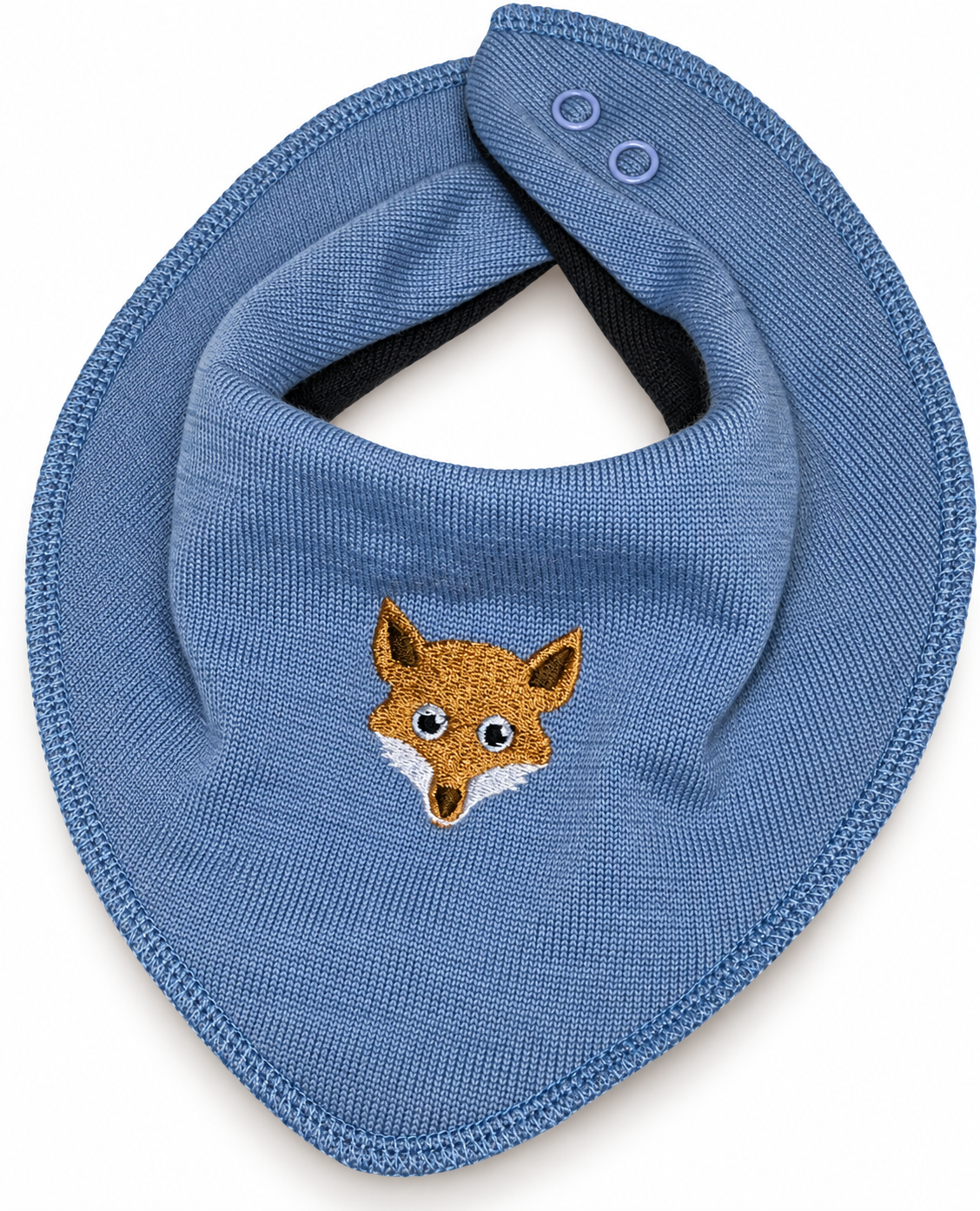 Dregelscarf i ull Reuse – blå med liten räv | One size