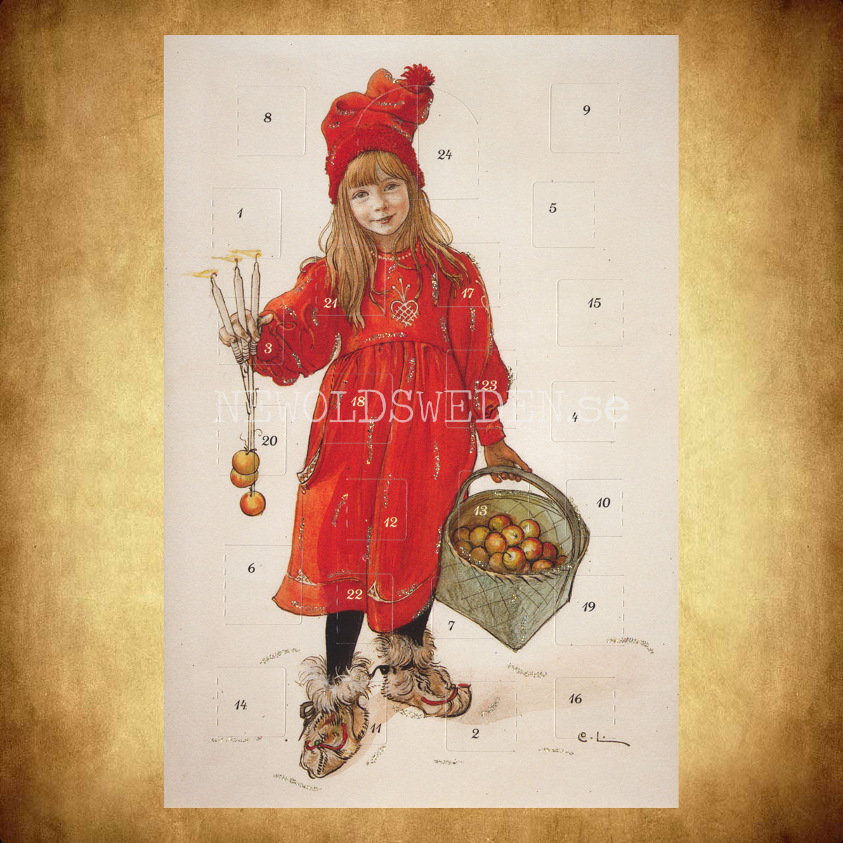 Adventskalenderkort BRITA SOM IDUN 1900 - Carl Larsson Dubbel-kort med kuvert - 990 - 3