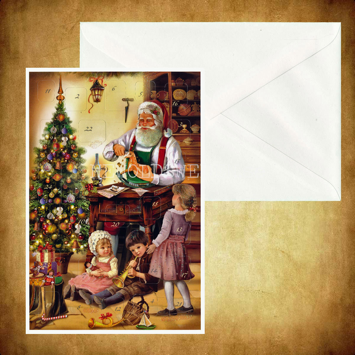 Adventskalenderkort Nostalgi Tomtar - Dubbel-kort med kuvert - 990 - 3