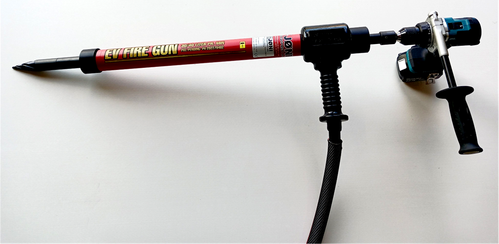EV Fire Gun,  utmerket verktøy for slukking av branner i El-bil og batterier.