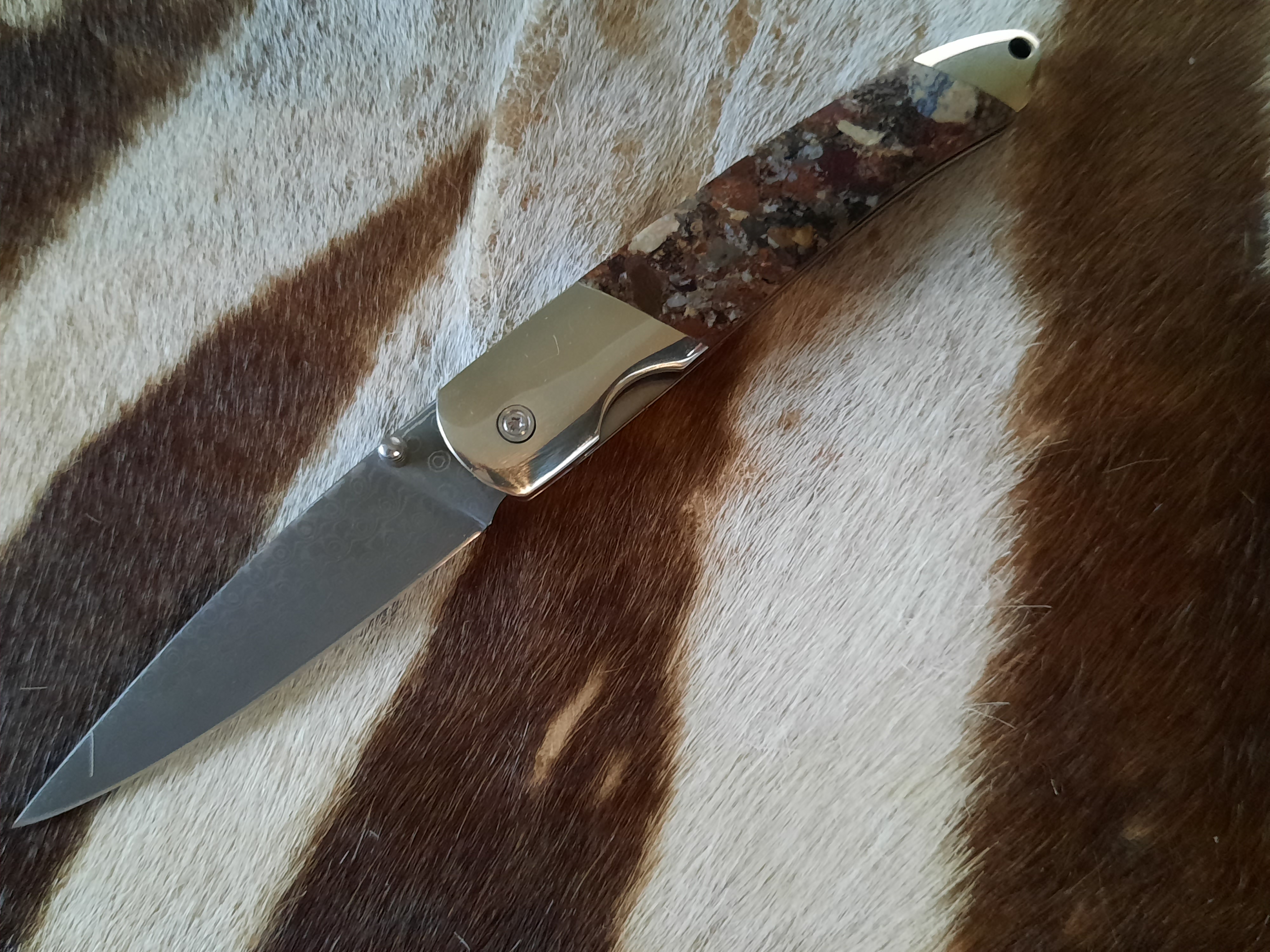 50%  RABATT -   UNIKT MATERIAL 150 MILJONER ÅR -  Damascus Liner lock  SÅLD! - 6