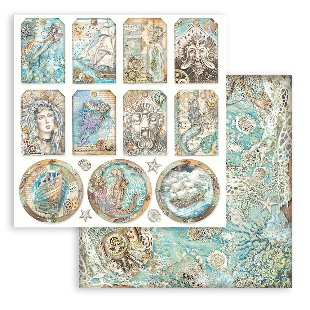 Stamperia - Songs of the Sea - 10 olika dubbelsidiga ark 8x8" - 11