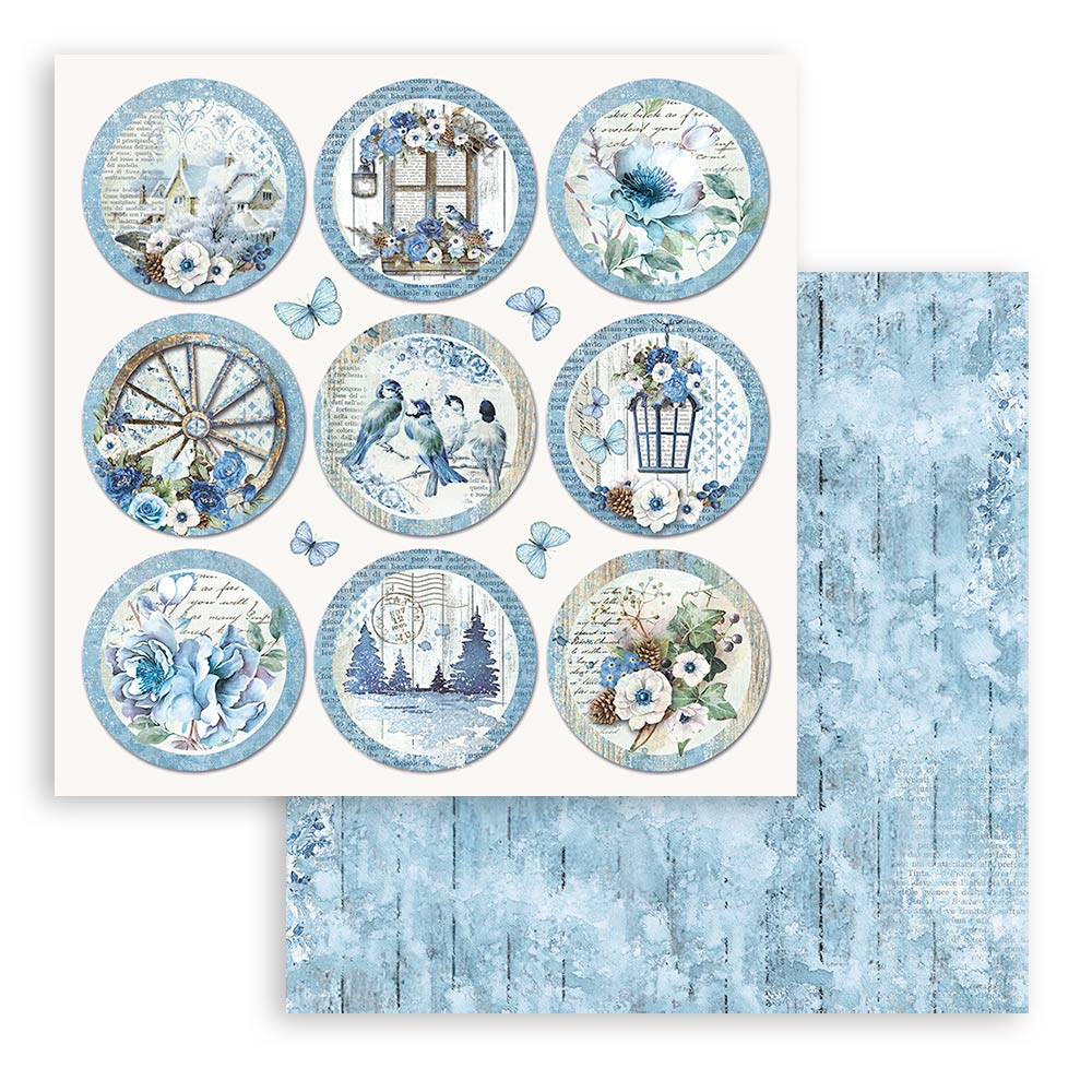 Stamperia - Dubbelsidigt ark - Blue Land rounds - 12x12"