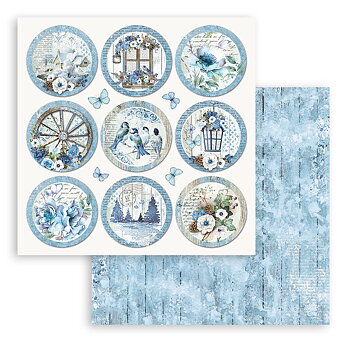 Stamperia - Dubbelsidigt ark - Blue Land rounds - 12x12"