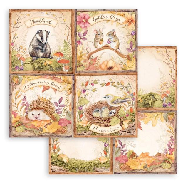 Stamperia - Dubbelsidigt ark - Woodland 4 cards  - 12x12"