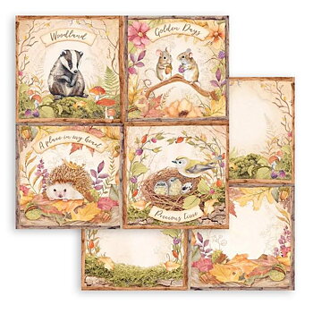 Stamperia - Dubbelsidigt ark - Woodland 4 cards  - 12x12"