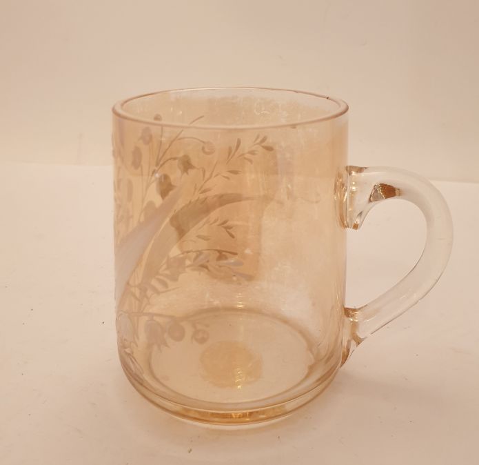 Vase/jug galss enamel painted lily of the valley