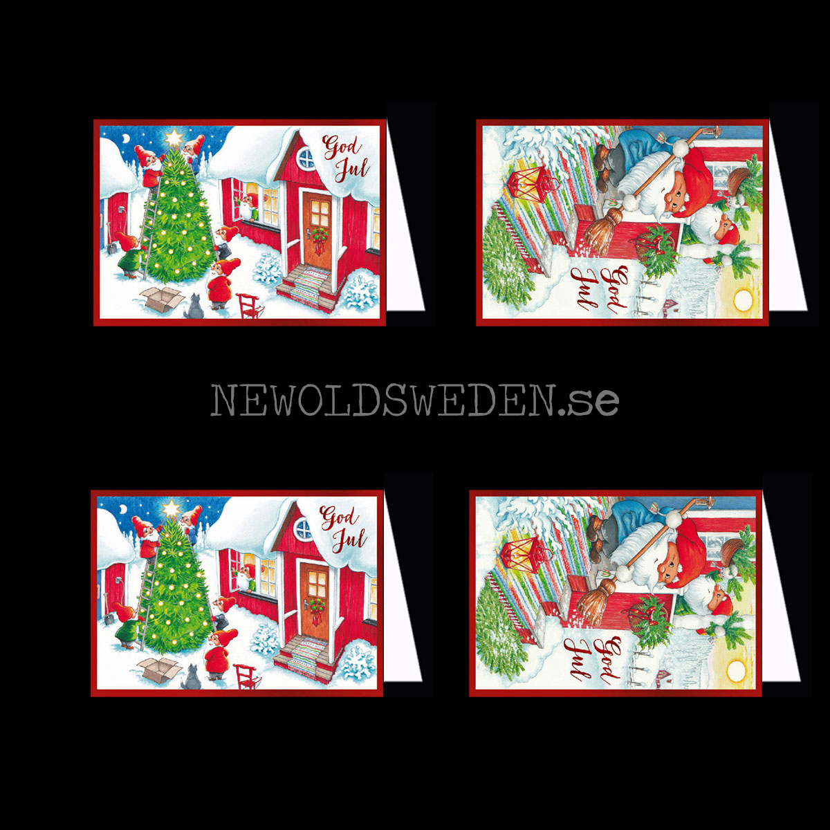 Julkort 4-pack 2 motiv Dubbelkort inkl. kuvert - Inger Wikström Oredsson - LO - 5