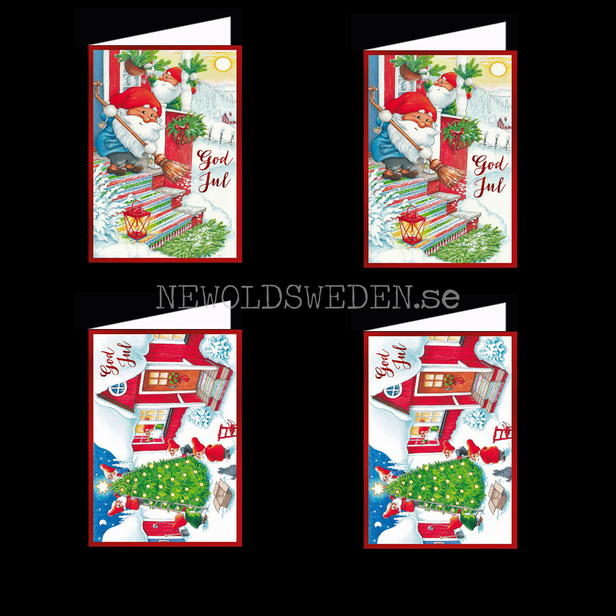 Julkort 4-pack 2 motiv Dubbelkort inkl. kuvert - Inger Wikström Oredsson - LO - 4